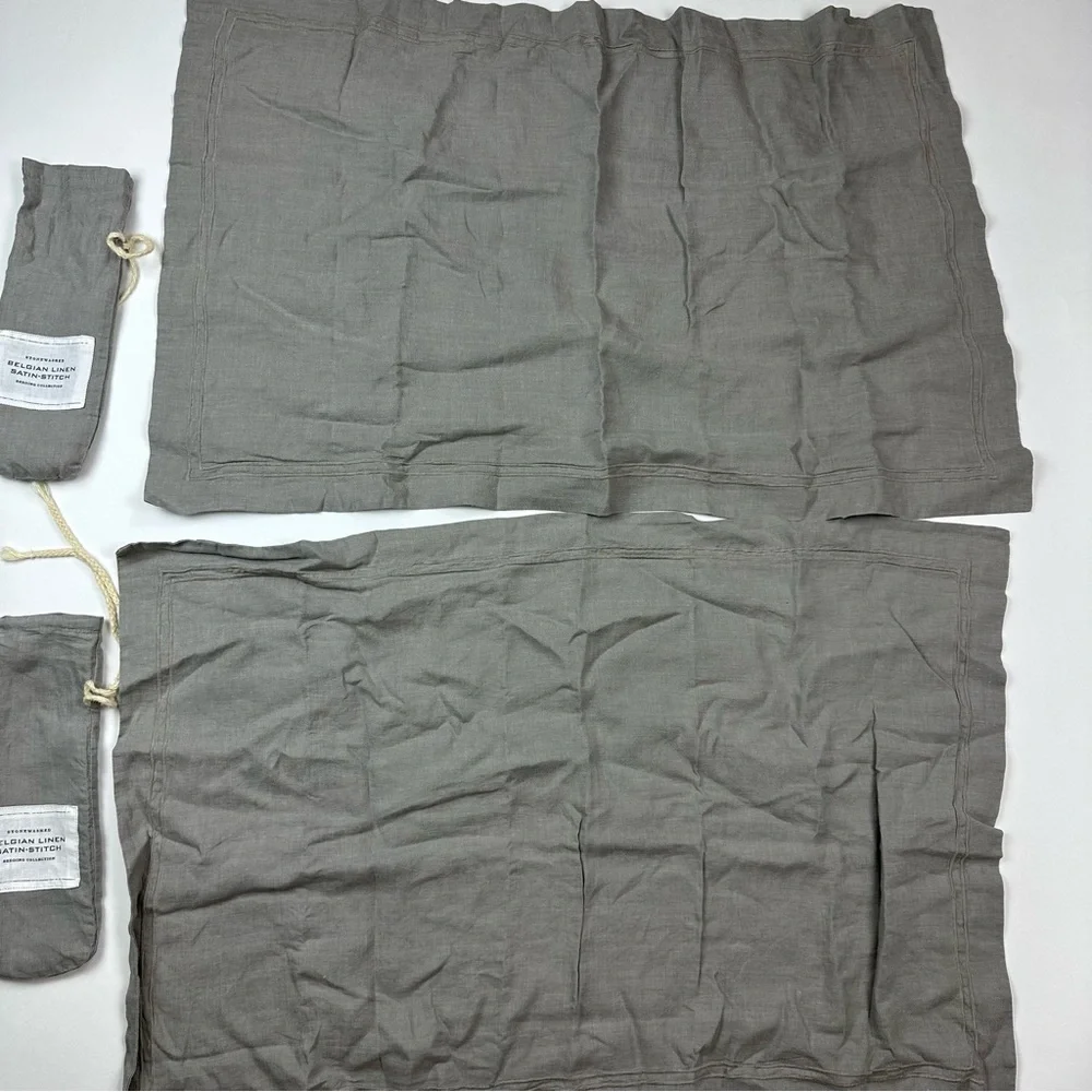Restoration Hardware Grey Stonewashed Belgian Linen Satin Stitch Pillow Sham